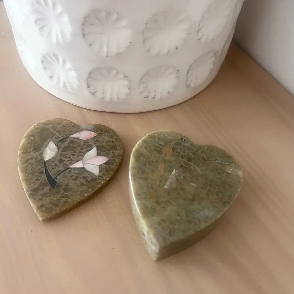 Vintage Soapstone Heart-Shaped Stone Trinket Jewelry Box